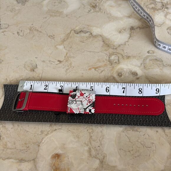 NEW! STAMPS Red Strap Oversized Square Funky Abstract Multicolour Watch in Box - Picture 6 of 8